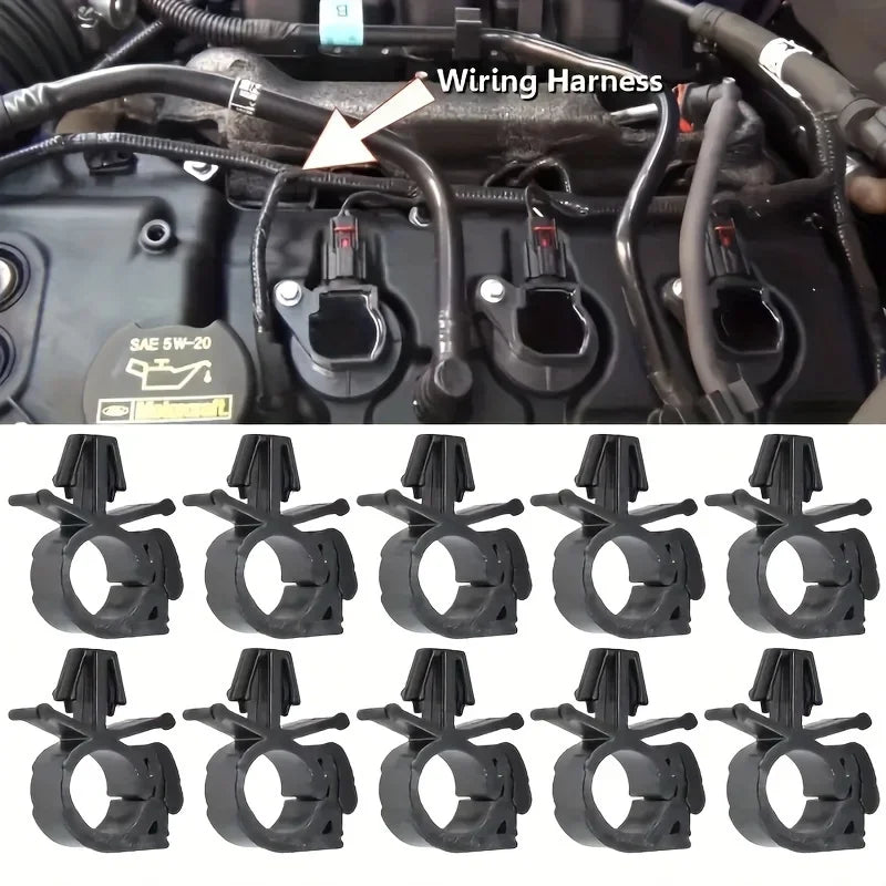 10pcs Black Plastic Automotive Wire Harness Fasteners - Secure Fixation Clamps with Cable Tie for Bellows, Tubing Qme