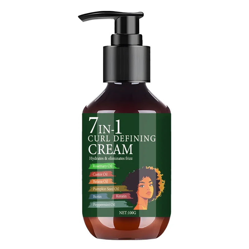 7-in-1 Curl Defining Cream with Rosemary & Castor Oil - Hydrates & Eliminates Frizz for Defined, Bouncy Curls Qme
