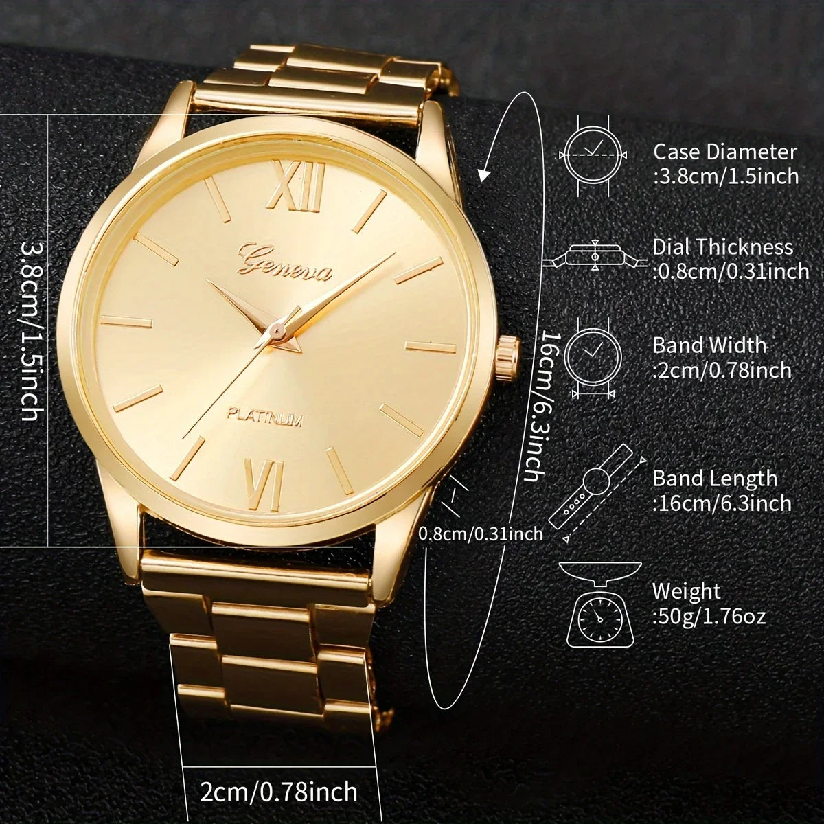 2pcs/set Golden Fashion Quartz Watch Business Minimalist Steel Band Wrist Watch & Bracelet, Gifts For Women Her Qme