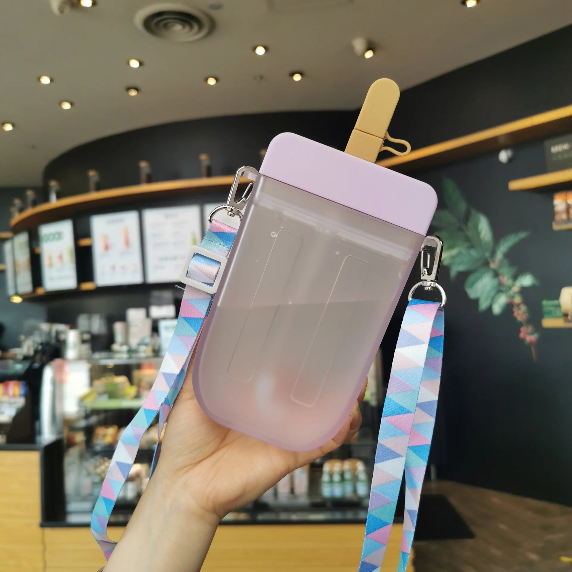 3D Popsicle Shaped Plastic Straw Cup Heat Resistant Leakproof Qme purple