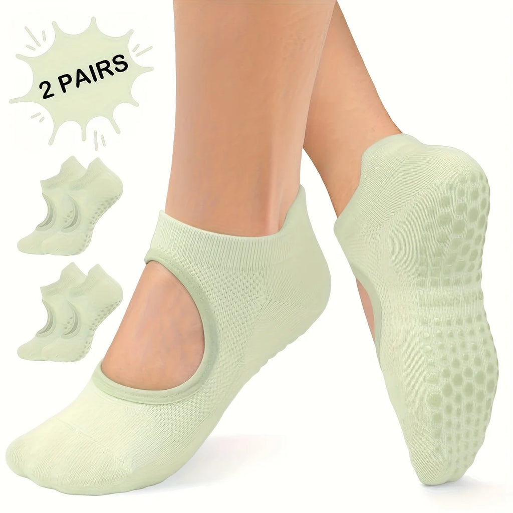 2 Pairs Women'S Non-Slip Pilates Yoga Socks - Open Toe with Arch Support, Breathable for Exercise, Ballet, Textured Grip Bottom Qme 35.5 Green 2 Pairs