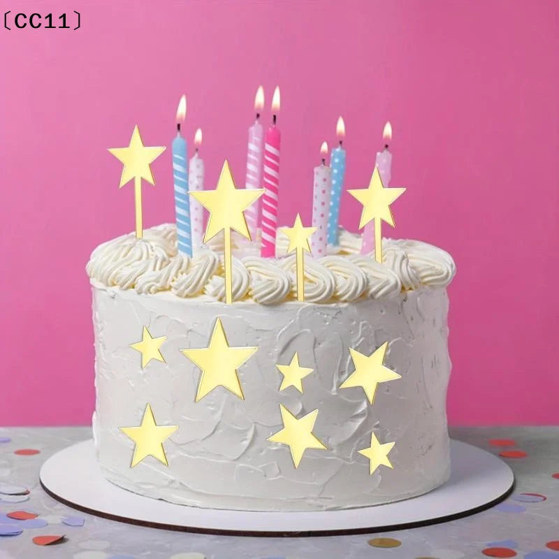Cake Topper Pentagram Star Birthday Decorations Mirror Gold Acrylic Qme
