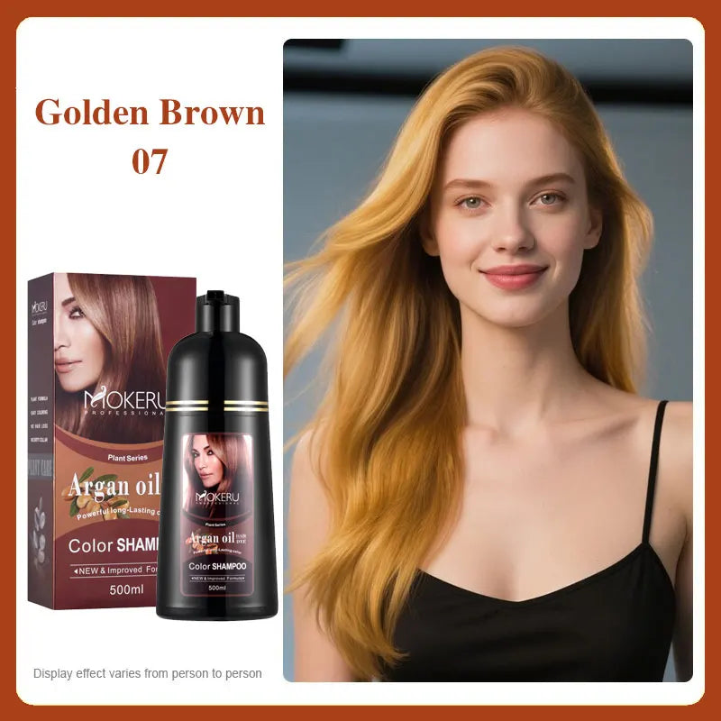 Mokeru Argan Oil Black Hair Dye Shampoo Natural Organic Long Lasting Permanent Gray Hair Color Shampoo for Women Fast Color Dye Qme 07