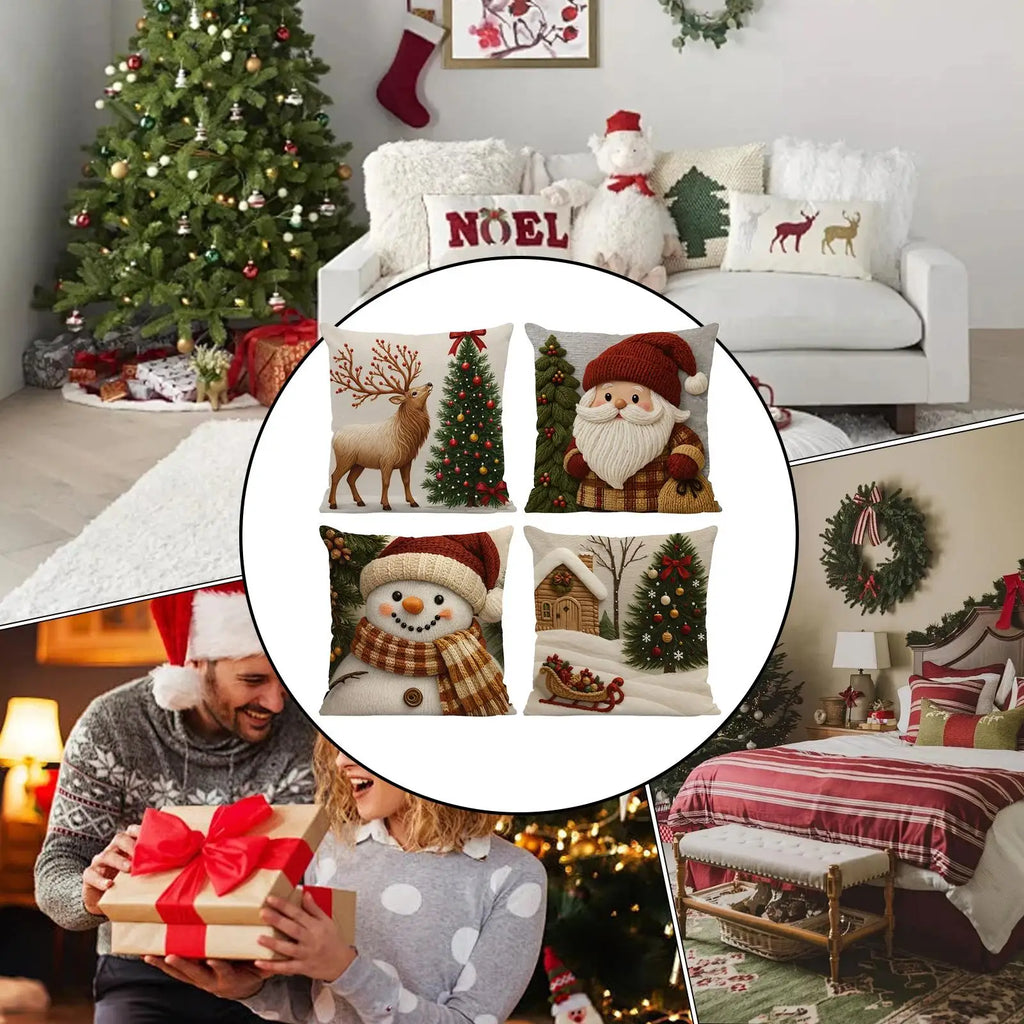 Christmas Pillow Covers Washable Linen Pillowcase Snowman Pattern Qme