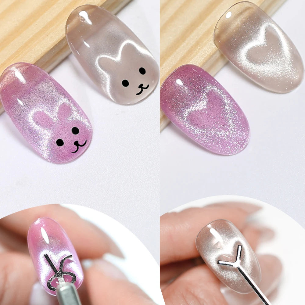 DIY Design Cat Eye Nail Art Magnet Heart Rabbit Striped Tool Red Qme