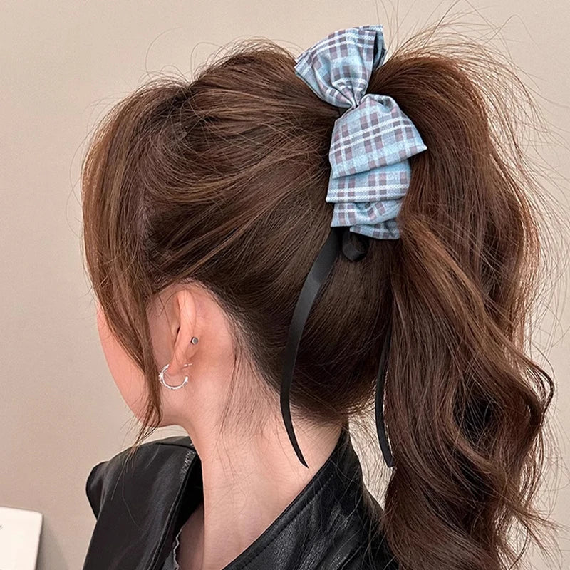 Fashion Women's Blue Bow Hair Accessory Ponytail Female Vintage Qme