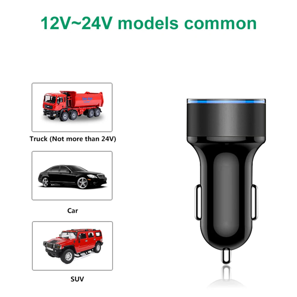 Cigarette Lighter Socket Dual USB 2 Port Cigarette Lighter Adapter 3.1A Super Fast Charging Aluminum Alloy Voltmeter LCD Display Qme