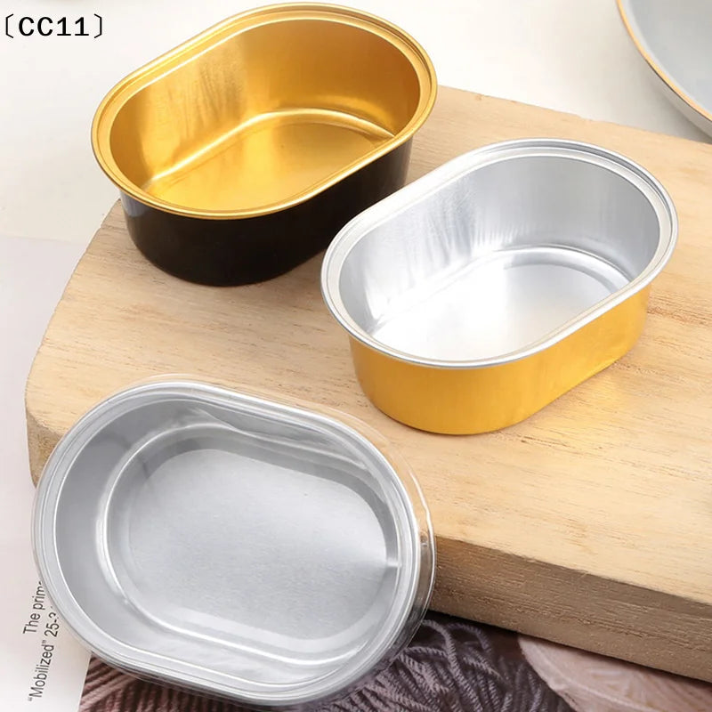 Aluminum Foil Oval Non-stick Baking Cups Cake Containers Clear Lids Qme