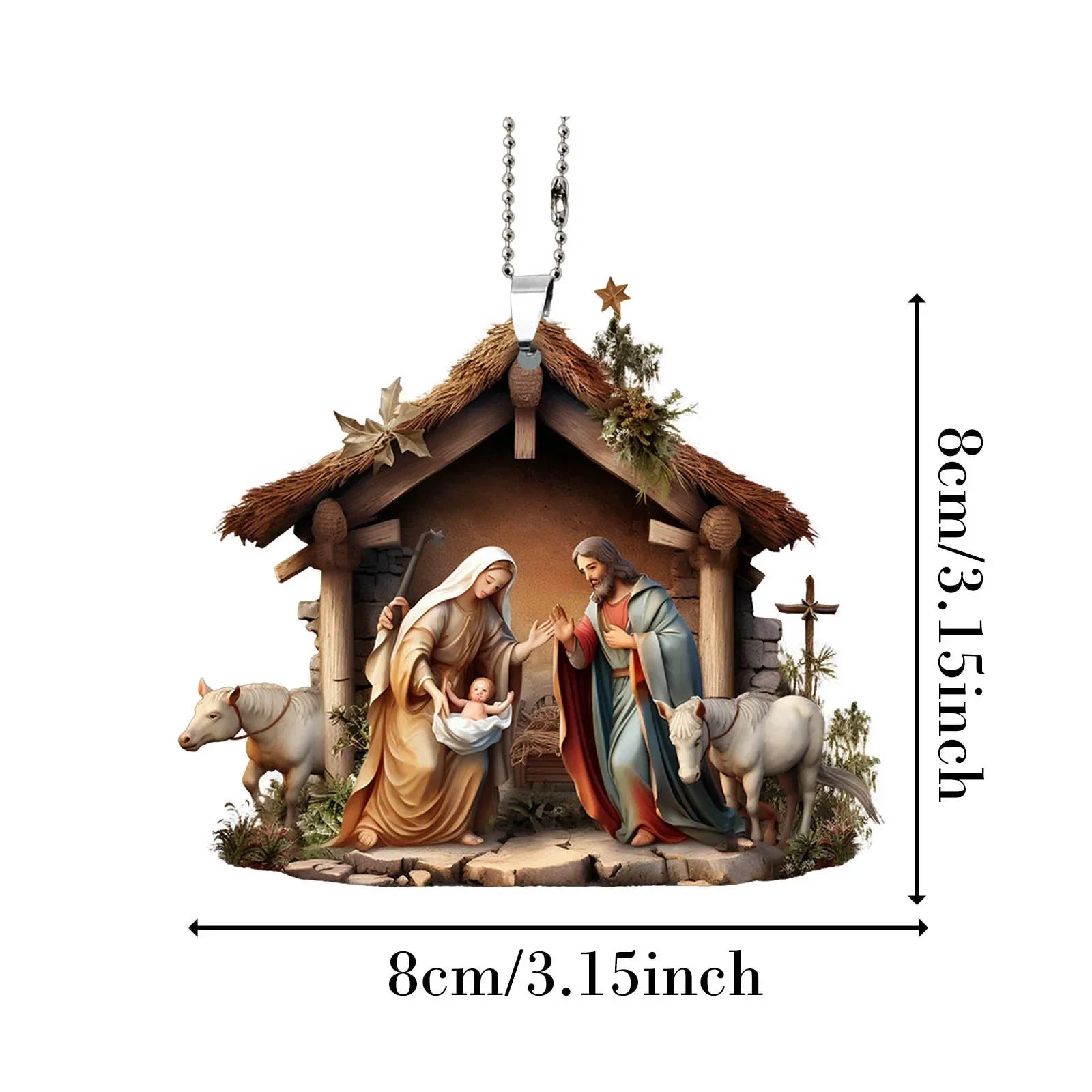 Christmas Tree Jesus Pendant Ornament Family Prayer Scene Pendant Bright Colored Car Decoration Pendant Home Decorations Qme
