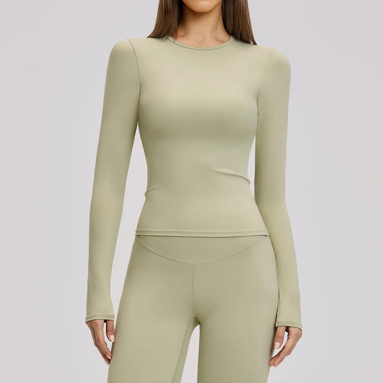 A Yoga Shirts For Women Long Sleeve Winter Fitness Running Gym Clothes Workout Dry Fit Breathable High Elastic Sports Top Qme S mossy green