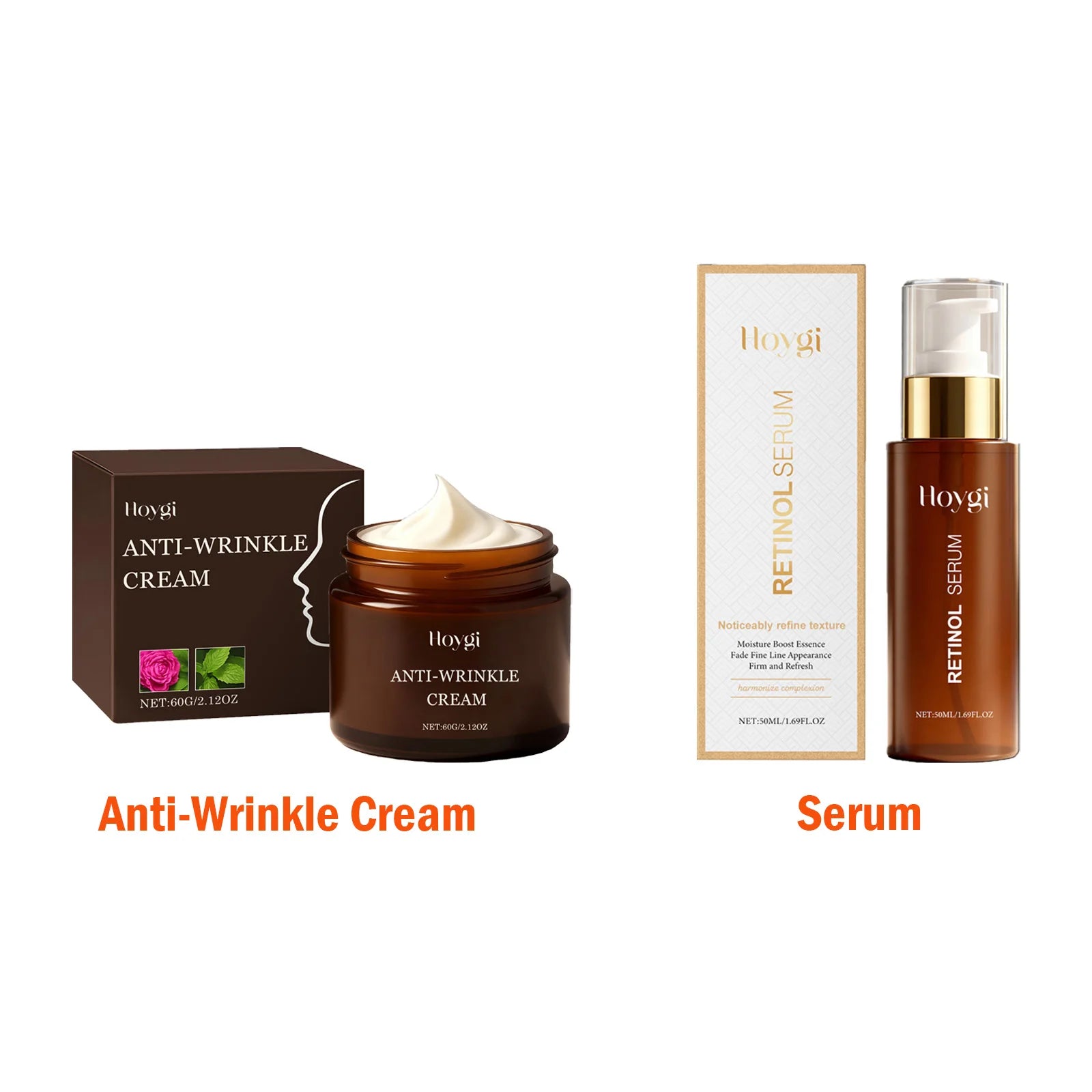 Retinol Skincare Set Anti-Wrinkle Cream Serum & Eye Balm for Moisturizing Firming Fade Fine Lines Brightening Face Eye Care Qme Cream and Serum