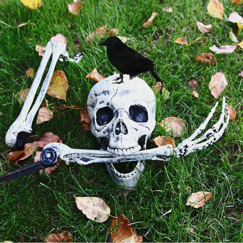 Skull Skeleton Head Arm Scare Halloween Prop Realistic Skull Home Garden Halloween Party Outdoor Decoration Haunted House Decor Qme