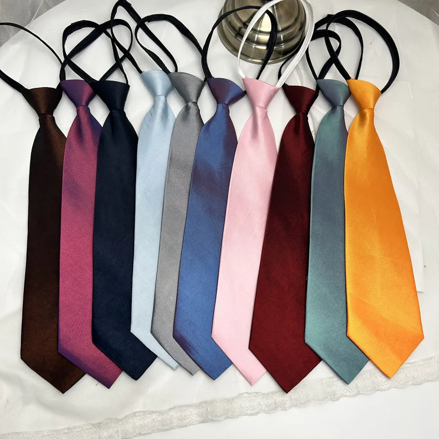 Solid Color Bright Color Tie Zipper Tie Short Style Convenient Uniform Accessories College Style Daily Tie Multi-color Tie Qme