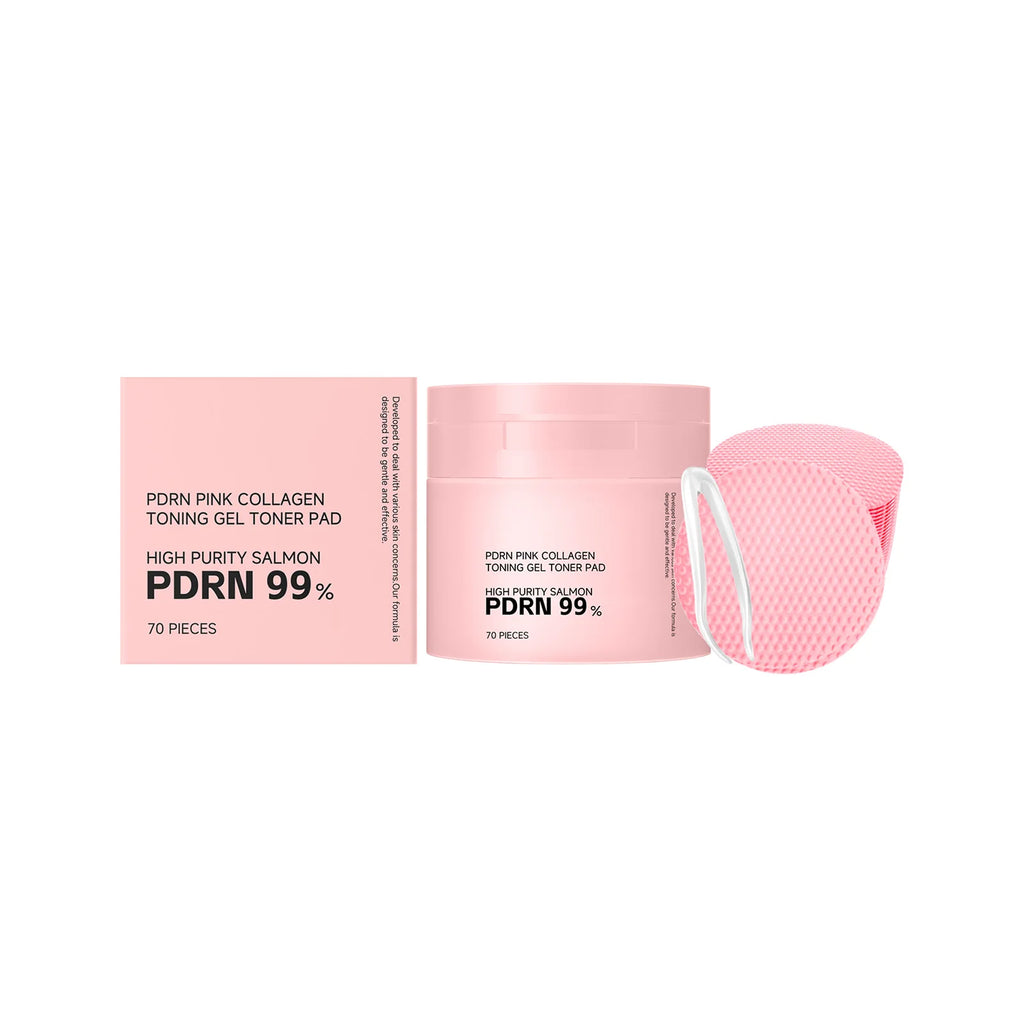 PDRN Pink Collagen Toning Gel Toner Pad Hydrating Shrink Pores Brightening Improve Skin Elasticity Smoothing Firming Cotton Pads Qme 70pcs boxed
