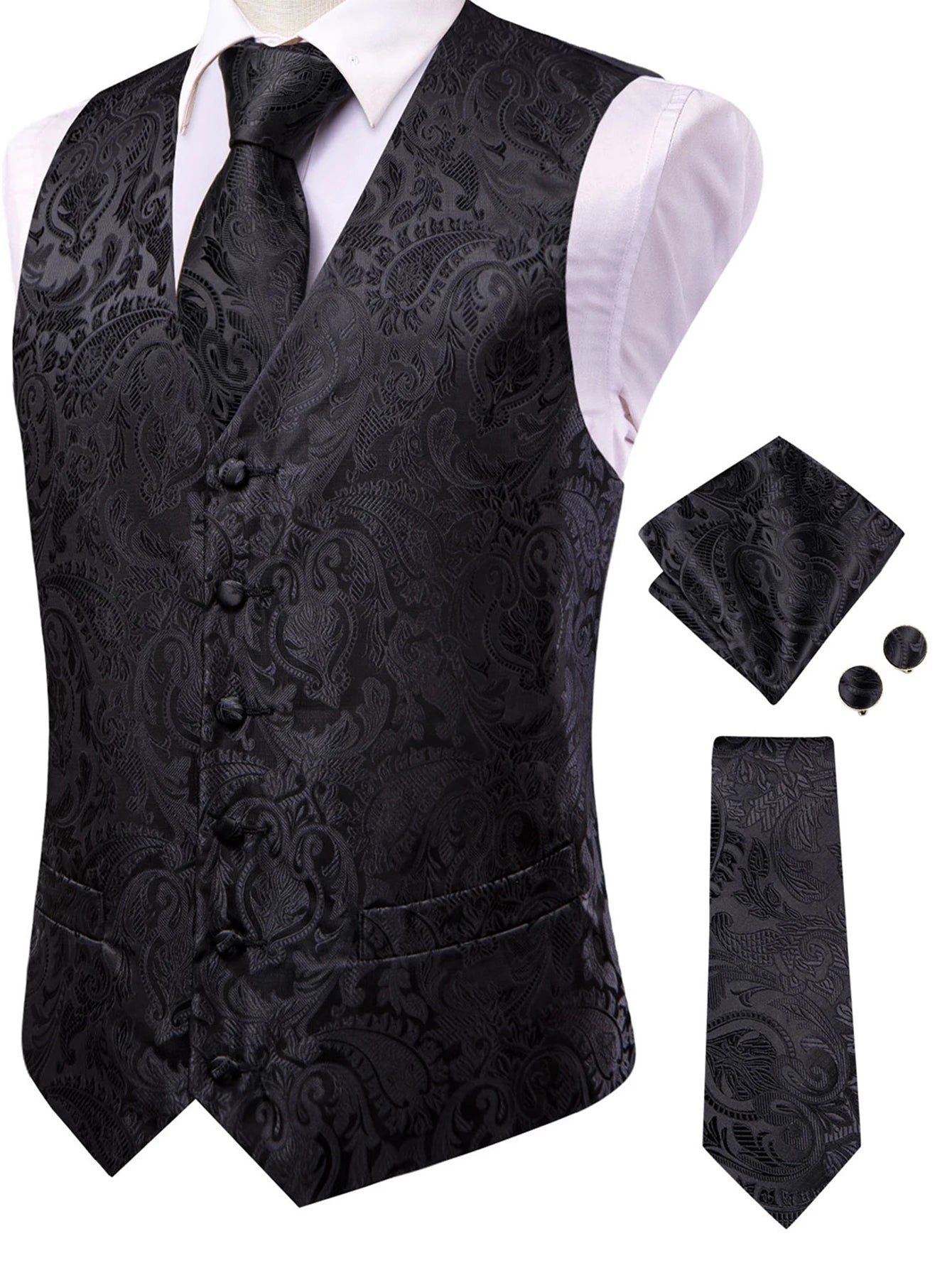 Stylish Color Paisley Waistcoat Set for Men – Single Breasted Vest with Matching Tie Perfect Weddings and Galas Qme HT-MJ-0061 XXXL
