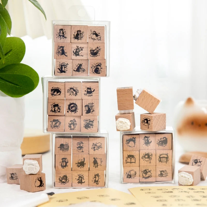 TIANZI Retro Plants Leaf Flower Stamp Set 1pc/9pcs DIY Photo Album Diary Collage Decorative Card Making Plant Vase Seal HandBook Qme