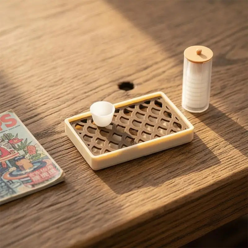 Miniature Tea Tray Ornament Dollhouse Home Mini Decoration Qme