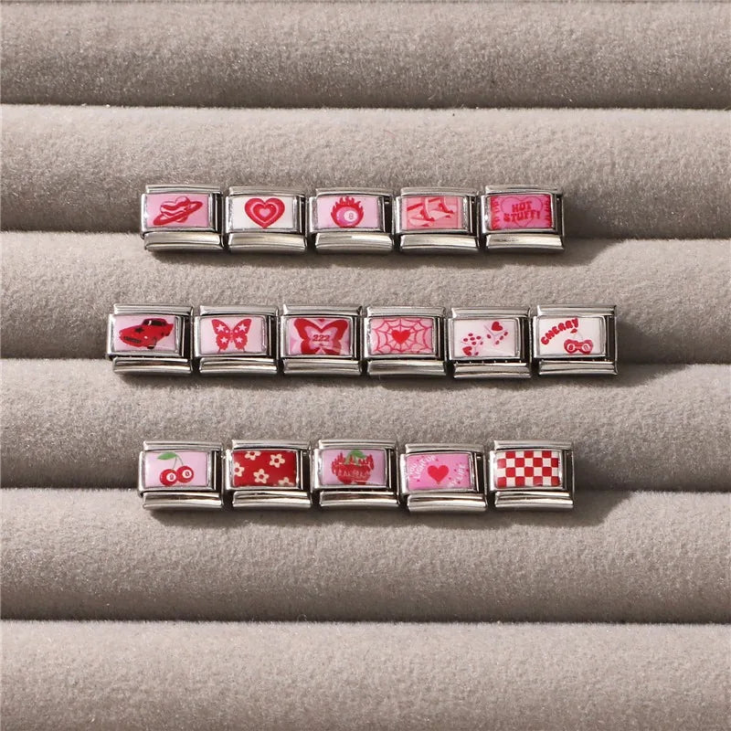 2025 New Cute Rabbit Cats Heart Flowers Italian Charm Link fit 9mm Stainless Steel Jewelry DIY Making Bracelets Gifts Wholesale Qme