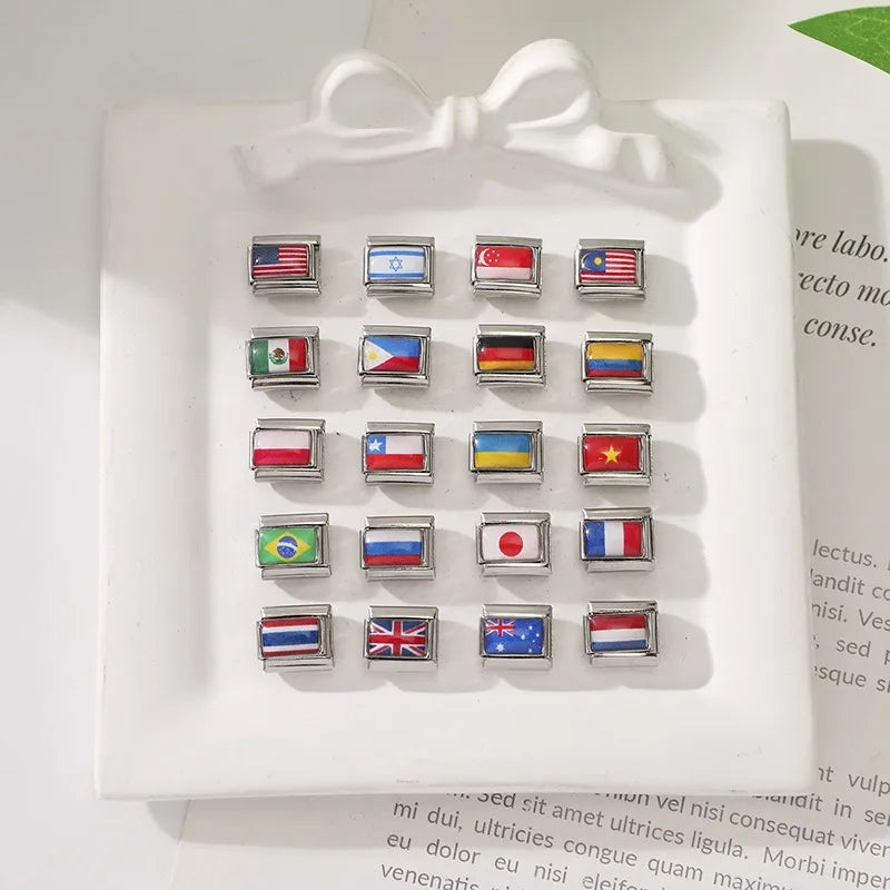 2025 Fashion Photo Italian Charm Bracelet 9mm Diy Color National Flag Series of Each Country Mexico,America,Britain,Italy,Israel Qme