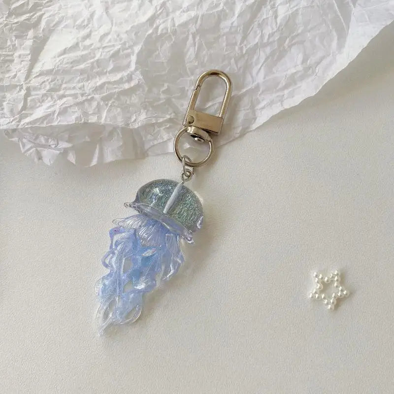 Creative Jelly Color Jellyfish Charm Keychain Y2K Beaded Pendant Phone Chain Car Hanging Decoration Bag Pendants Ornament Gifts Qme A16