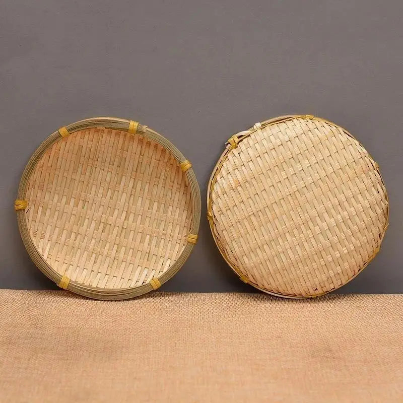 Handwoven Natural Bamboo Tray Sturdy Eco Friendly For Storage Serving Home Decor Qme