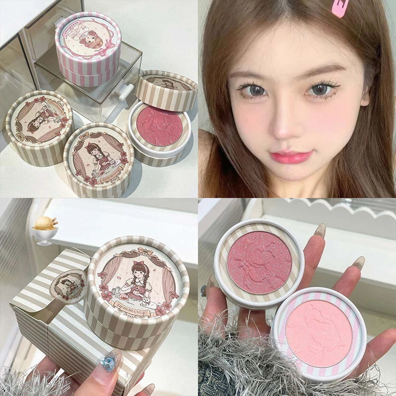 Three Dimensional Embossed Blush Fine Powder Monochrome Smooth Matte Shimmer Retro Pink Almonds Blusher Rouge Enhancing Makeup Qme