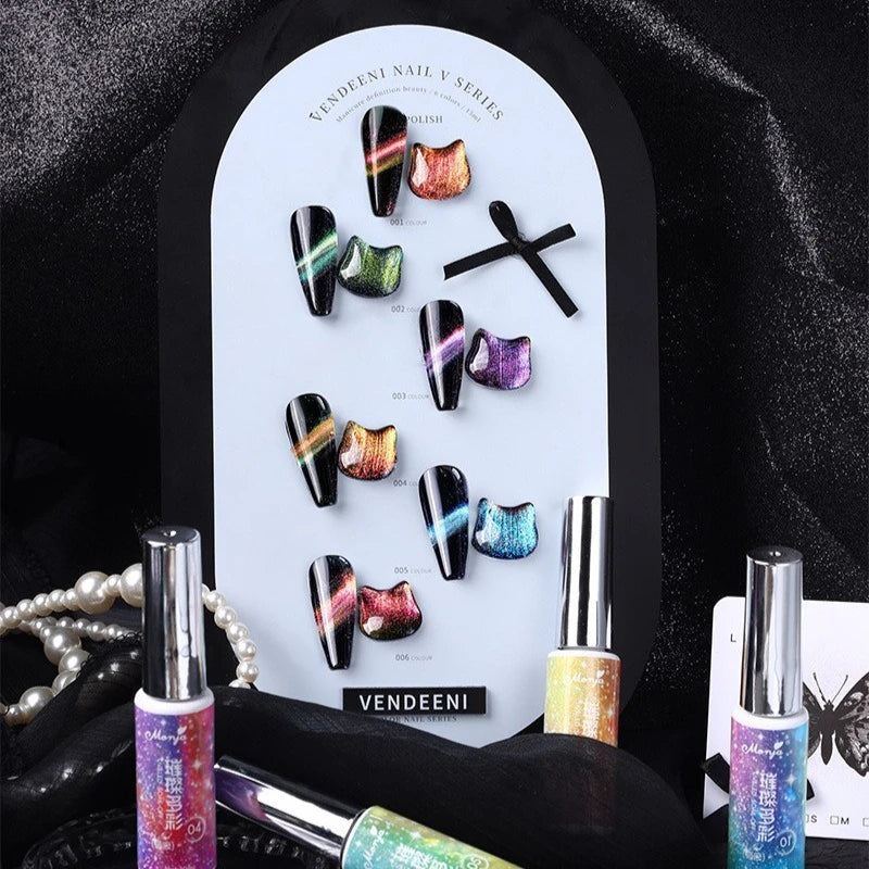 Dual-Color Rainbow Cat Eye Gel Nail Polish, 10ml Magnetic Glitter Gel for Glass Bead Effect, Shimmering Crystal Nail Art Polish Qme