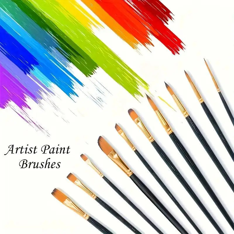 Nylon Bristle Brush Flat Brushes Watercolor Oil Paint Artists Amateur Qme