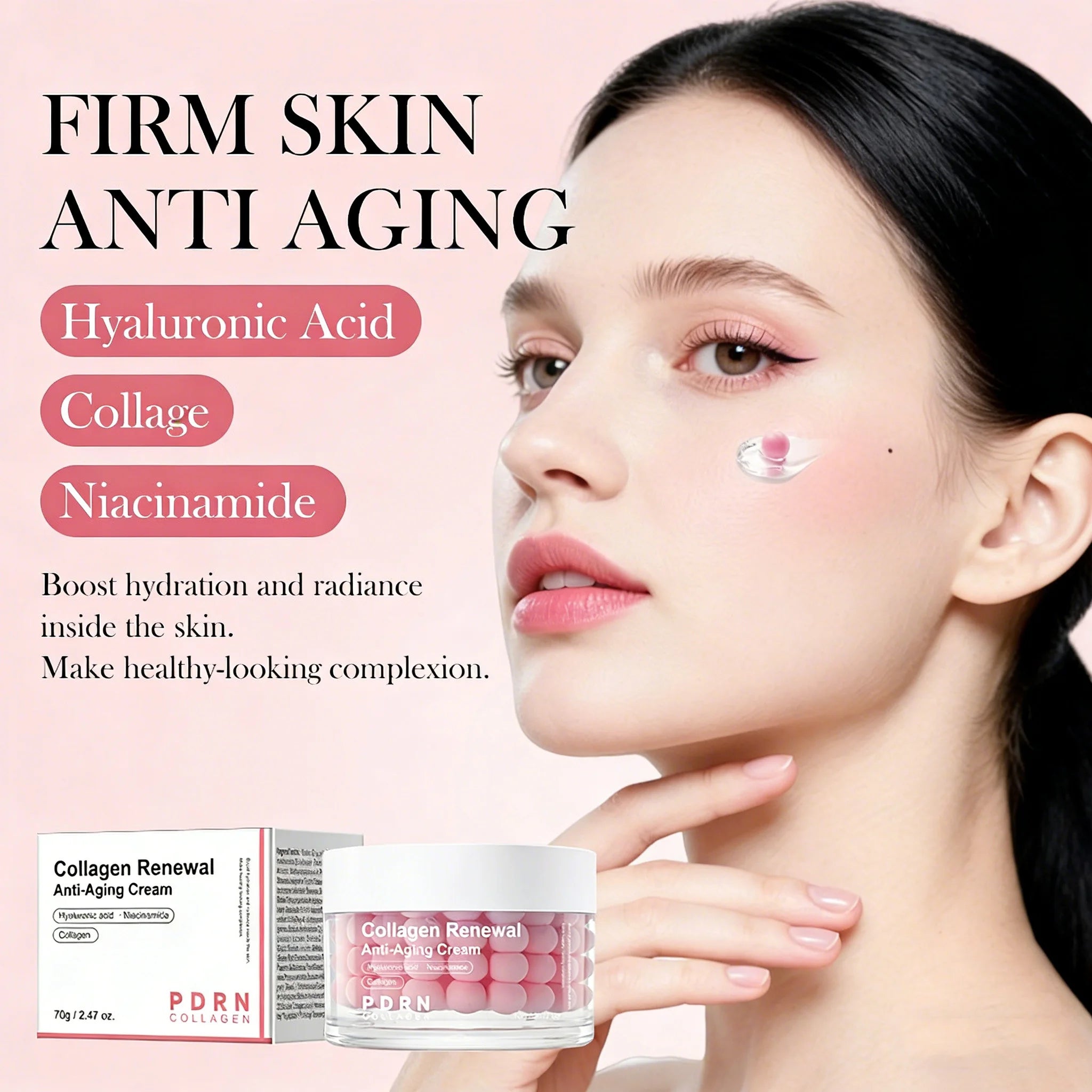 Korean PDRN Pink Collagen Capsule Cream with Niacinamide Cream Firmming Deep Hydration Wrinkle Reduction Moisturizing Beauty Qme