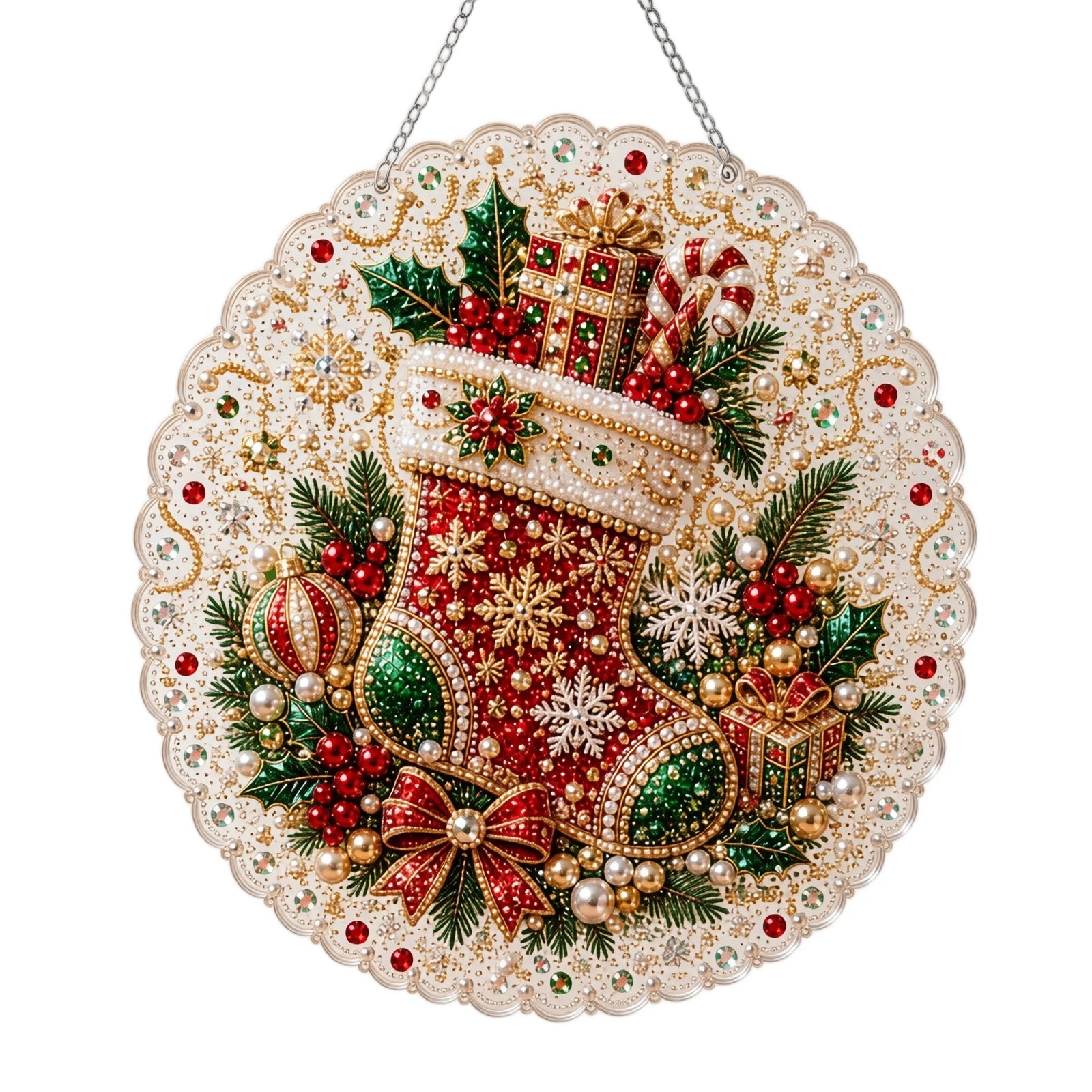 Christmas Scene Pearl and Diamond Hanging Handmade Material Kit DIY Set for Holiday Home Store Decor Creative Gift Qme B One Size