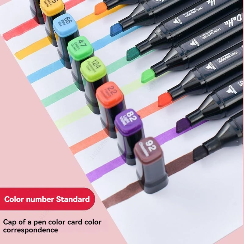 12 Pcs Oily Marker Pen Set Art Alcohol Based Markers Dual Tips Sketching Drawing Graffiti Manga School Art Supplies Qme