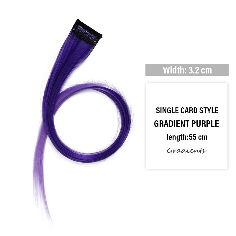 Colored Clip-in Hair Extensions - 55cm High-Temp Matte Fiber, Seamless Realistic Synthetic Fiber Hair Pieces Styling Accessories Qme purple to light purp