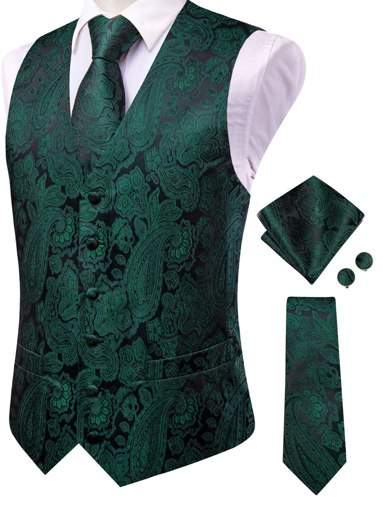 Stylish Color Paisley Waistcoat Set for Men – Single Breasted Vest with Matching Tie Perfect Weddings and Galas Qme HT-MJ-0080 XL