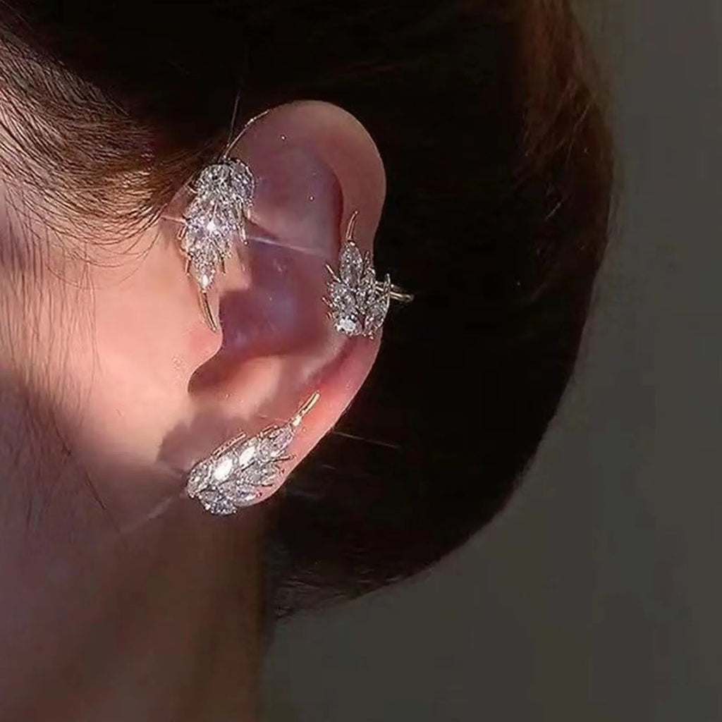 Alloy High-end Sense Exaggerated Fashion Luxury Irregular Leaf Earrings Without Piercing Ear Clip For Lady Performent Accessory Qme