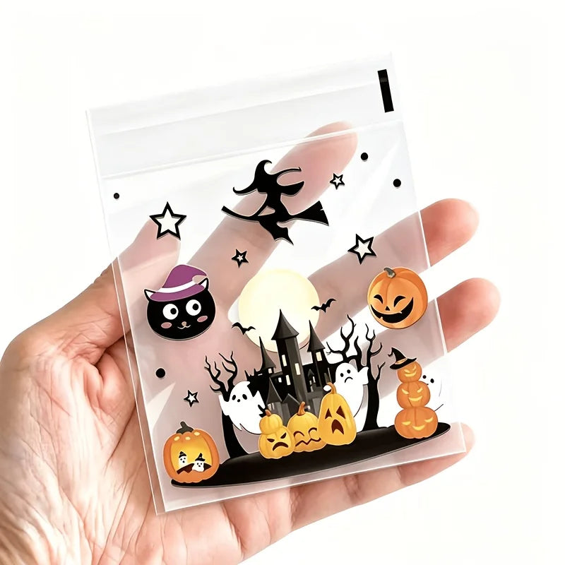 100Pcs Halloween Cartoon Bat Skeleton Transparent Packaging Bags,Suitable for Storing Candy At Parties,Halloween,carnival Nights Qme