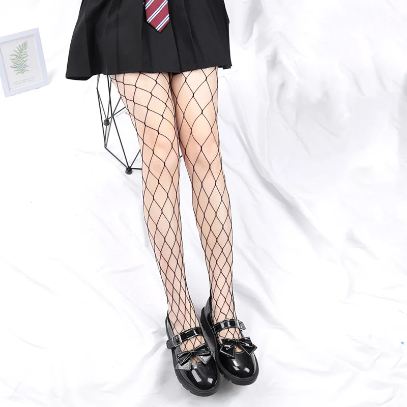 Women Black Long Sexy Hollow Out Fishnet Body JK Stockings Pantyhose Qme XL