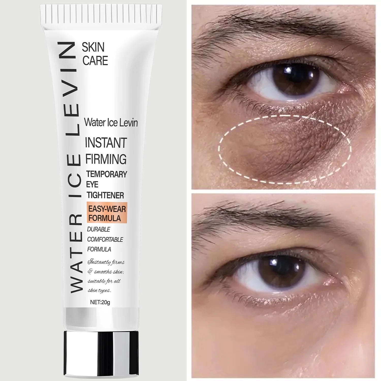Levin Instant Firming Eye Tightener with Hyaluronic Acid & Retinol - Temporary Eye Cream for Smooth, Elastic Skin Qme