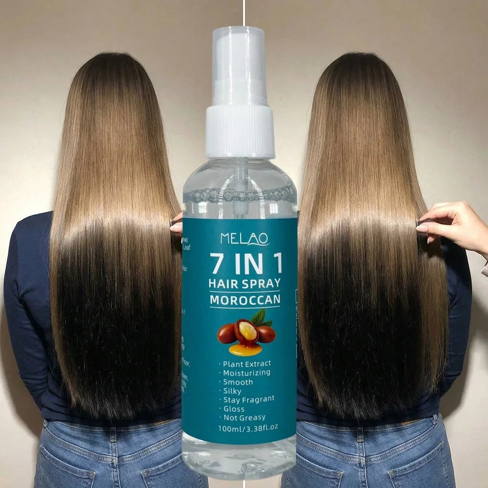MELAO 7 IN 1 Moroccan Hair Spray, Moisturizing, Smooth & Silky, Glossy, Fragrant, Not Greasy, Instant Detangling & Frizz Control Qme