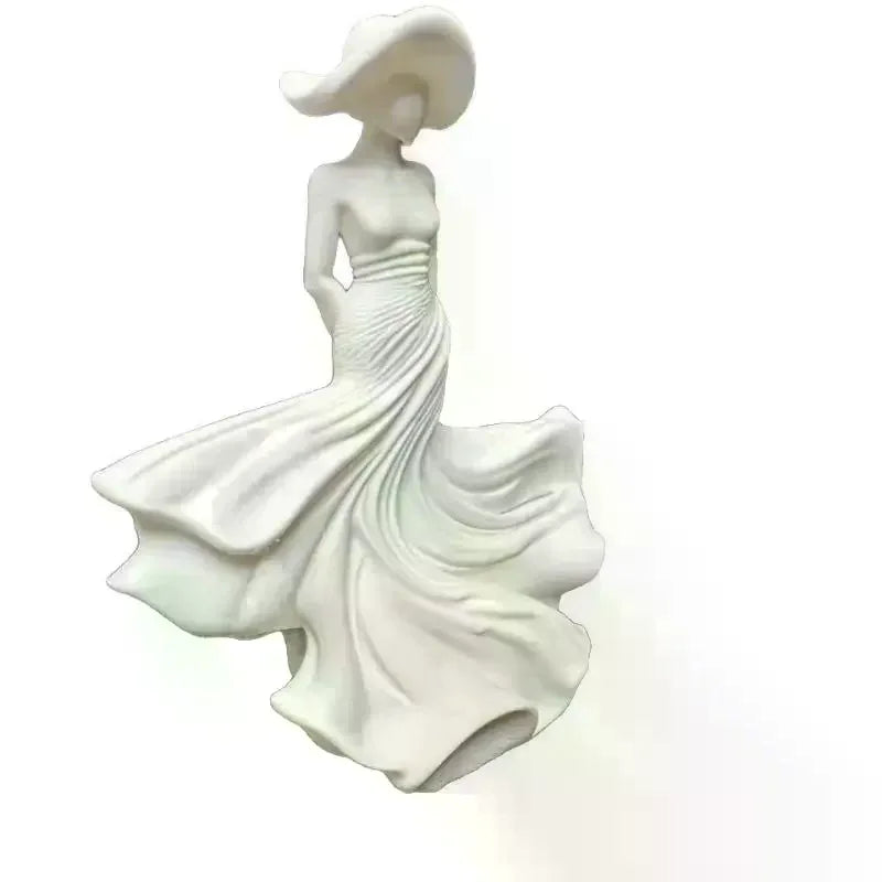 3D Ornament Figurine White Dancing Lady Statue Flowing Skirt Simple Console Living Room Decor Sculpture Gift For Women Girl Qme