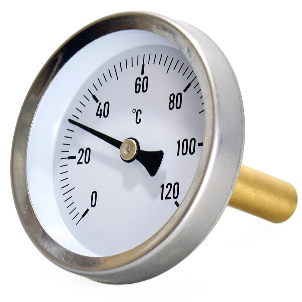 1 X Bimetallic Thermometer 0-120°C With 63mm Stainless Steel Case And 1/2" For Immersion Sleeve For Heating Systems Qme