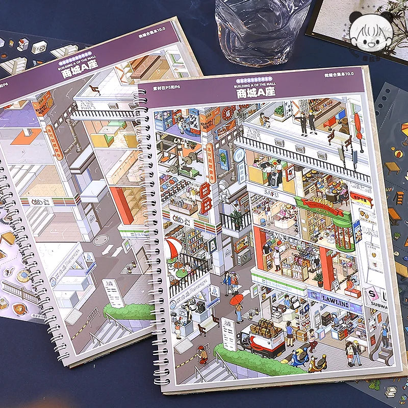 TIANZI 21 Pcs Creative Cartoon 3D Landscape Sticker Book PET DIY Cabin Scene Pocket Sticker Miniature House Sticker Cabin Scene Qme