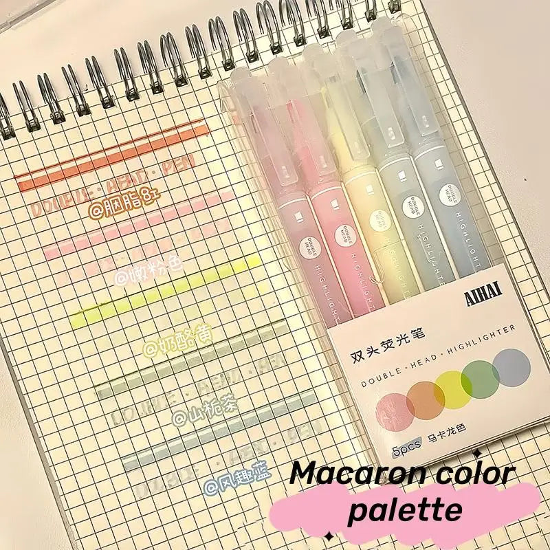 5Colors Highlighter Pen Double Headed Unique Window Tip Highlighters Qme A5