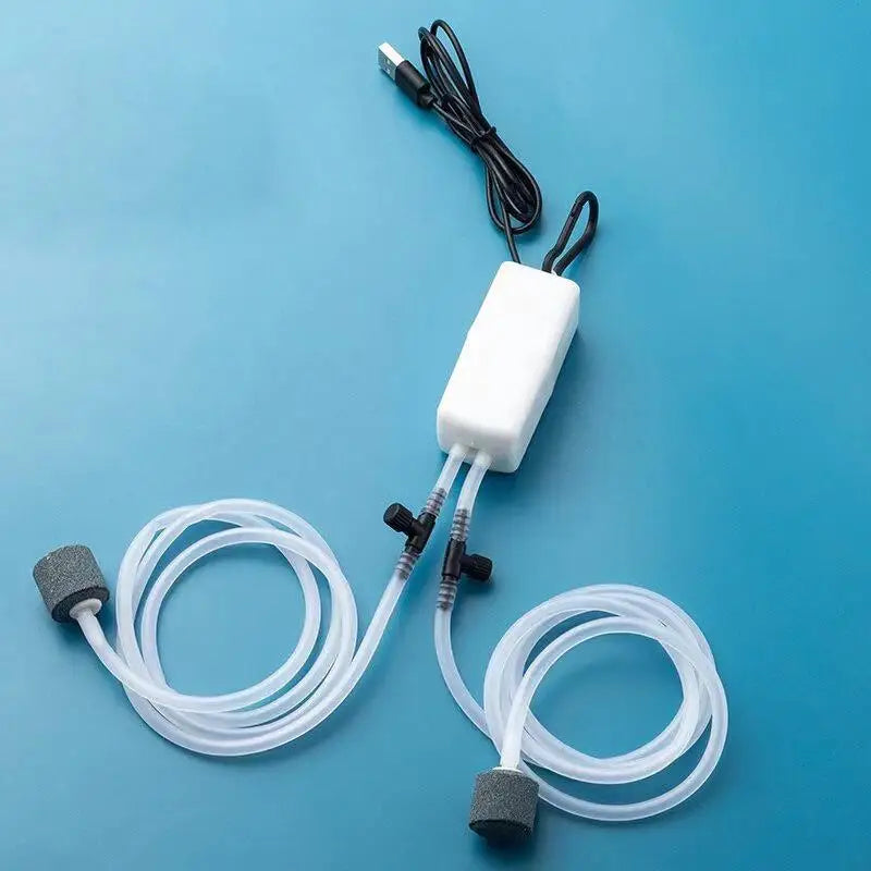 Mini Aquarium Air Pump Oxygen Check Valve Stone USB Filter Fishing Qme White