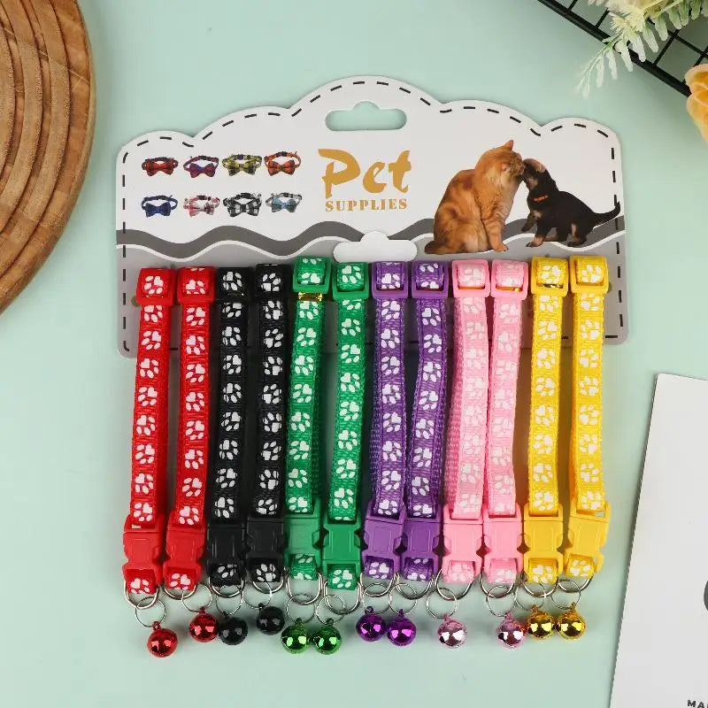 6 Colors Pet Cat Puppy Buckle Collar Bell Footprint Mix Anti-lost Dog Qme A4