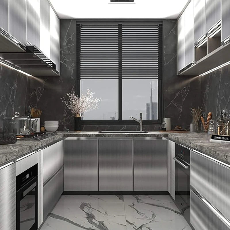 40cm Silver Brushed Stainless Steel Wall Sticker Waterproof Oil Resistant Self Adhesive Wallpaper for Kitchen Fridge Countertop Qme