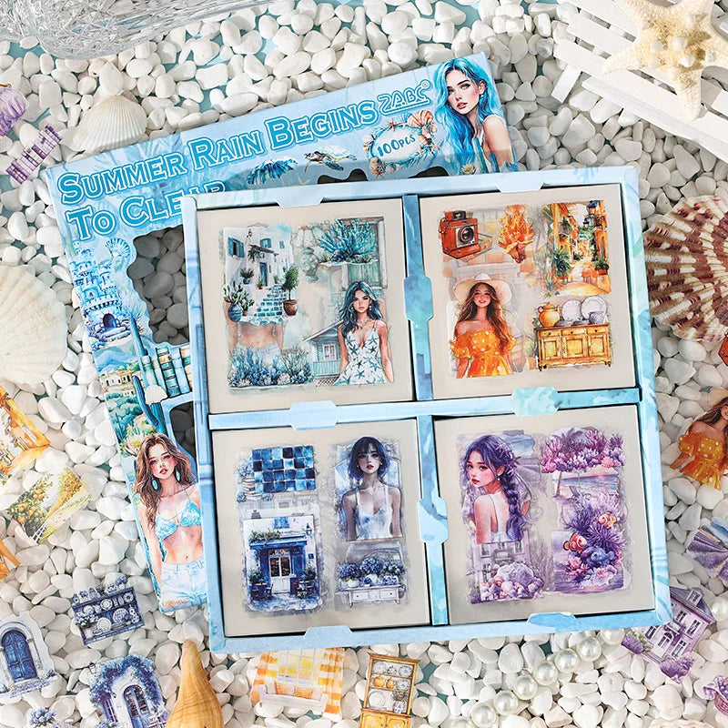 100 pcs Vintage Scrapbooking Stickers Handbook Gift Boxes Kit DIY Collage Journal Decor Materials Aesthetics Stationery Stickers Qme H