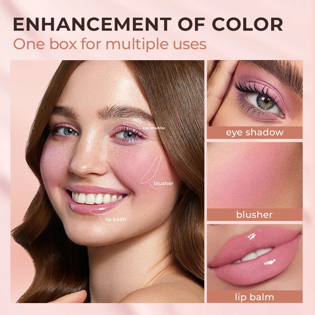 QIBEST Color Changing Multifunct Balm 3 In 1 Matte Lipstick Blush And Eyes Lightweight Cream Lip Tint Cheek Makeup For Women Qme