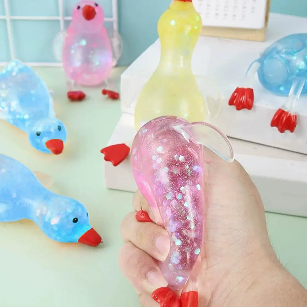 Stress Relief Squeeze Squishy Glitter Ducks Kids Fidget Toy Animal Qme