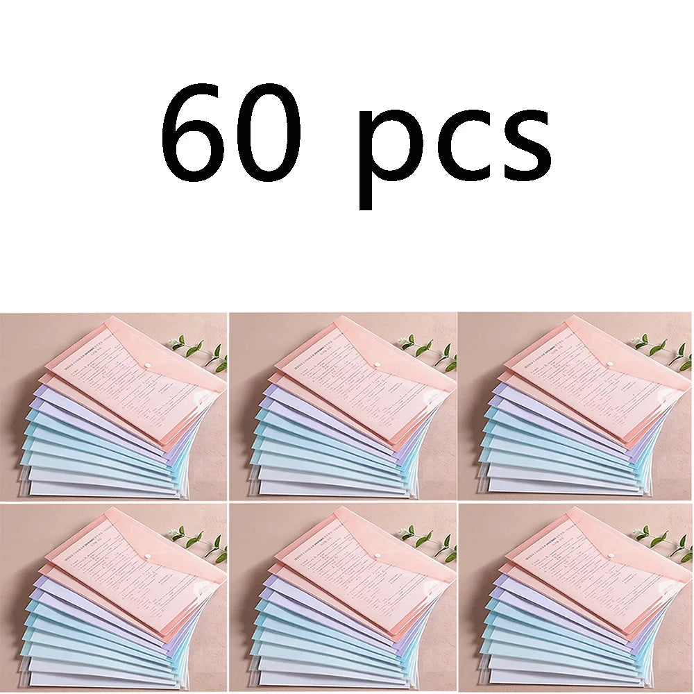 10/20/40/60 Pieces, Colorful Transparent Document Bag, A4 Size PP Plastic Student Folder, Easy To Organize School Supplies Qme 60 PCS