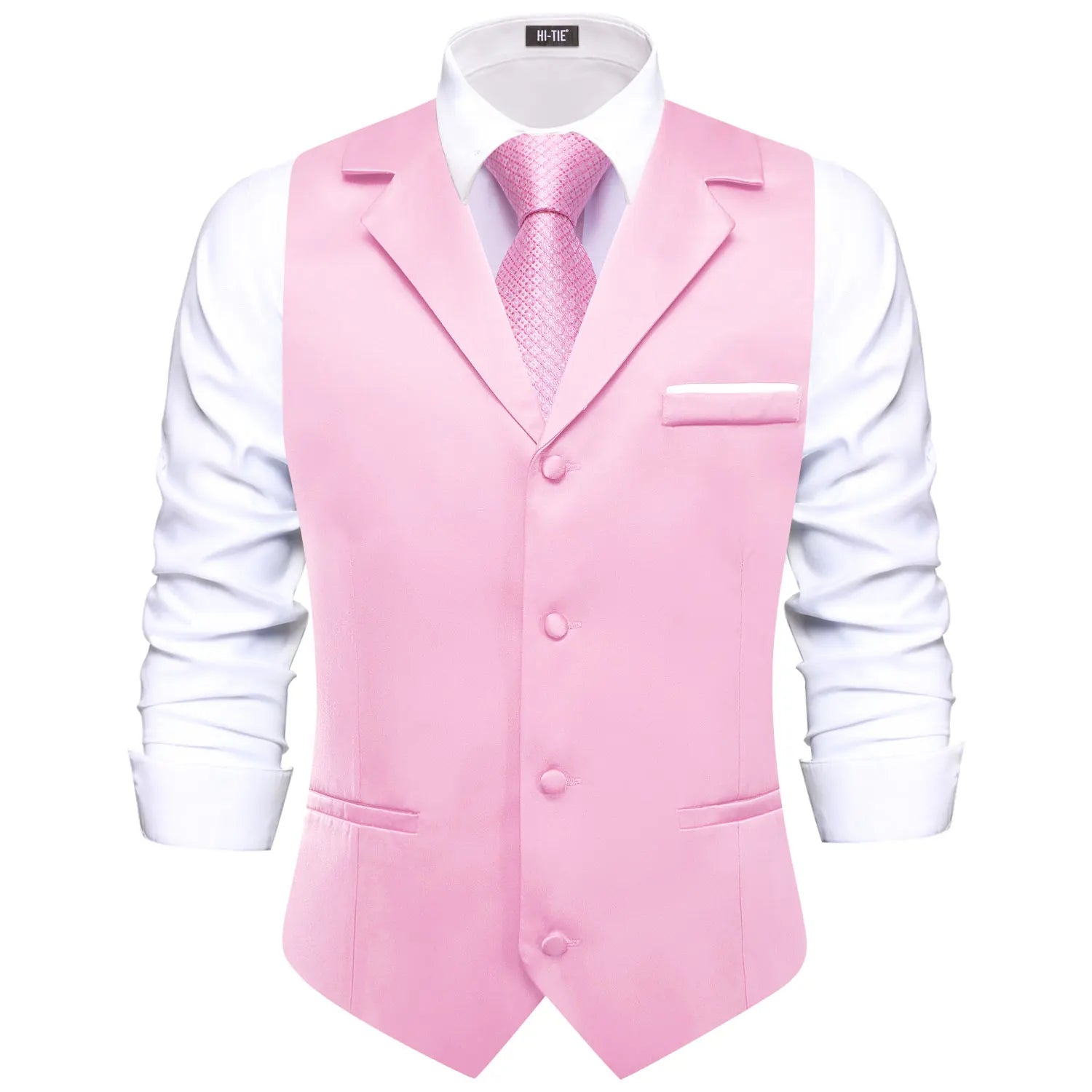 Hi-tie Dusty Pink Solid V-neck Men Vest Tie Jacquard Tuxedo Dress Qme N-3117-MD-3396 XXXL